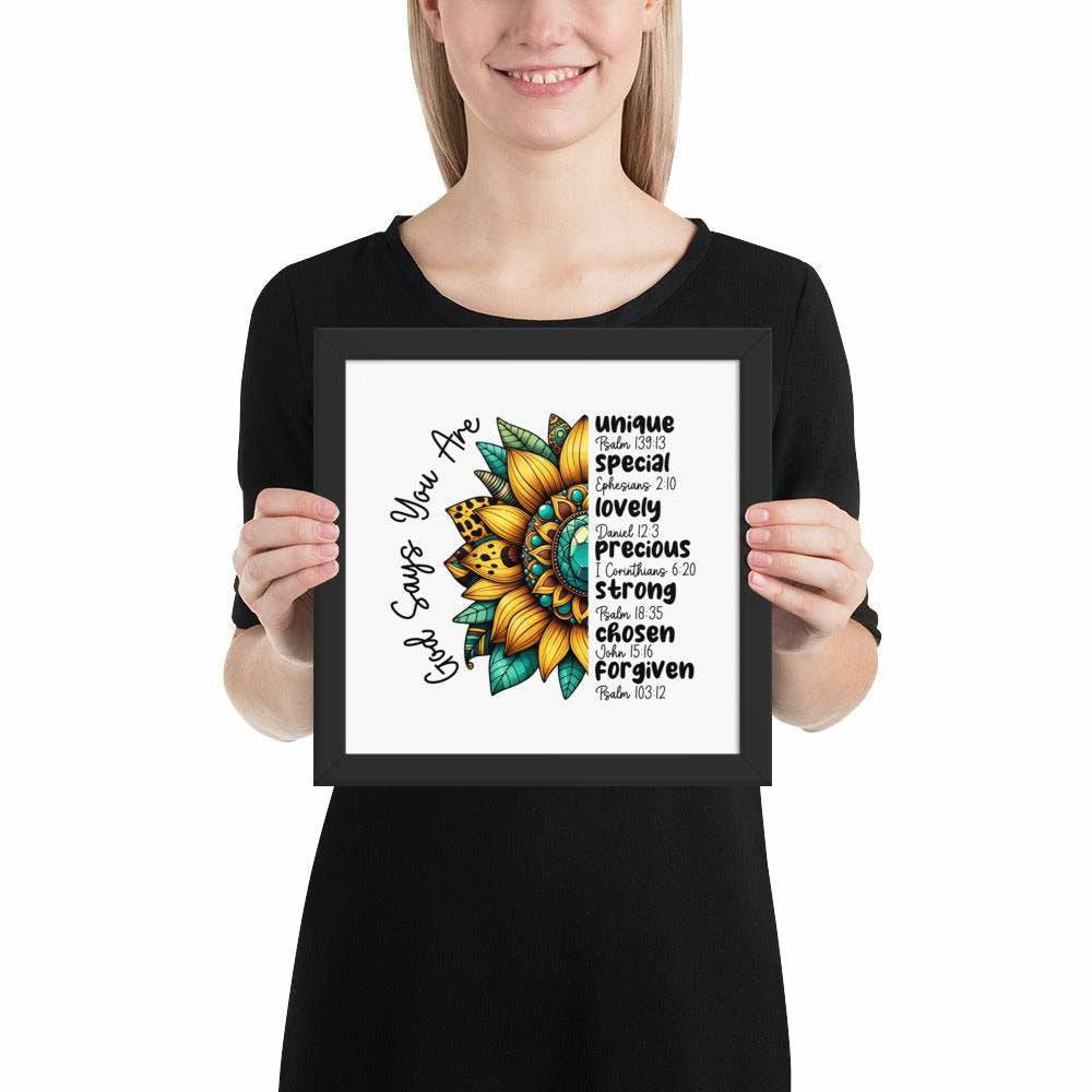 God Says You Are Framed Horizontal Poster | Christian Wall Art | Wear Your Heart - Wear Your Heart