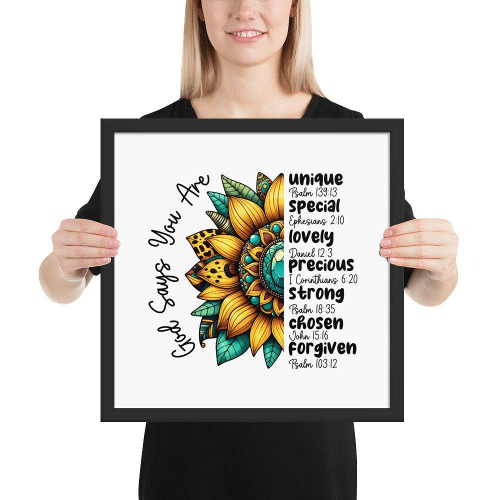 God Says You Are Framed Horizontal Poster | Christian Wall Art | Wear Your Heart - Wear Your Heart