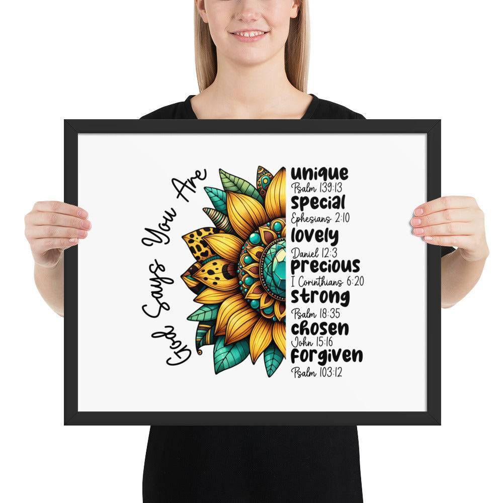 God Says You Are Framed Horizontal Poster | Christian Wall Art | Wear Your Heart - Wear Your Heart