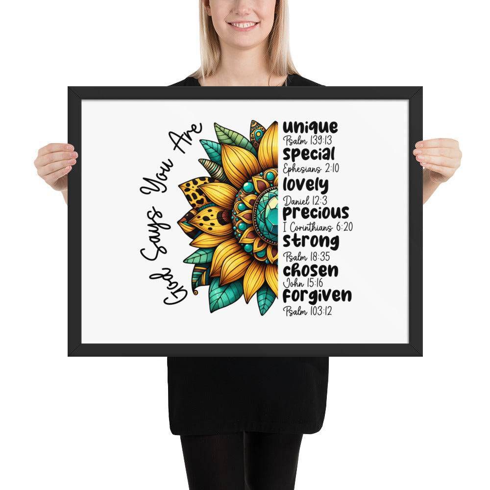 God Says You Are Framed Horizontal Poster | Christian Wall Art | Wear Your Heart - Wear Your Heart