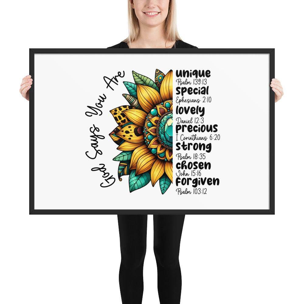 God Says You Are Framed Horizontal Poster | Christian Wall Art | Wear Your Heart - Wear Your Heart