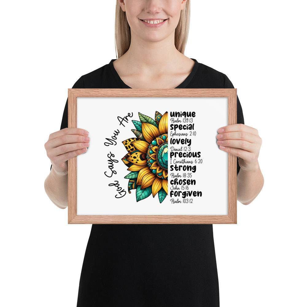 God Says You Are Framed Horizontal Poster | Christian Wall Art | Wear Your Heart - Wear Your Heart