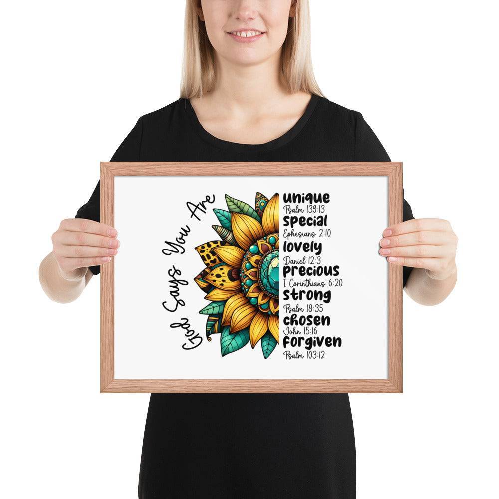 God Says You Are Framed Horizontal Poster | Christian Wall Art | Wear Your Heart - Wear Your Heart