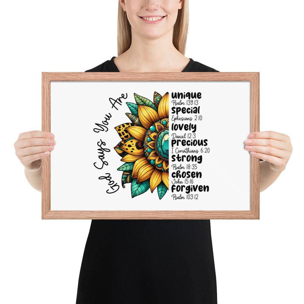 God Says You Are Framed Horizontal Poster | Christian Wall Art | Wear Your Heart - Wear Your Heart
