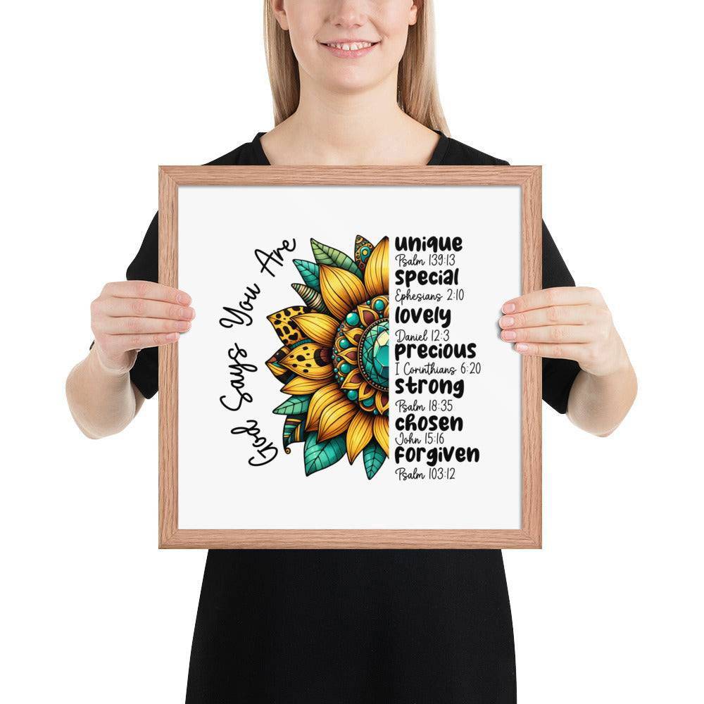God Says You Are Framed Horizontal Poster | Christian Wall Art | Wear Your Heart - Wear Your Heart