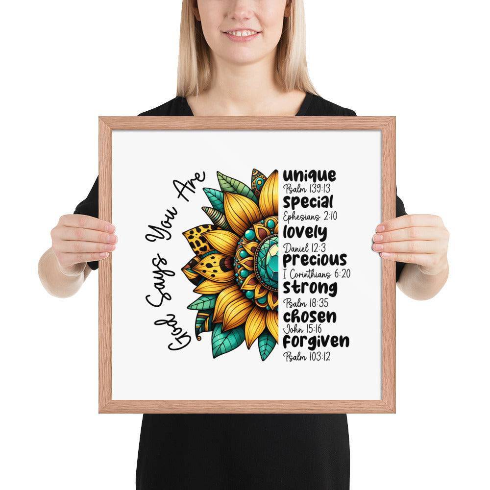 God Says You Are Framed Horizontal Poster | Christian Wall Art | Wear Your Heart - Wear Your Heart