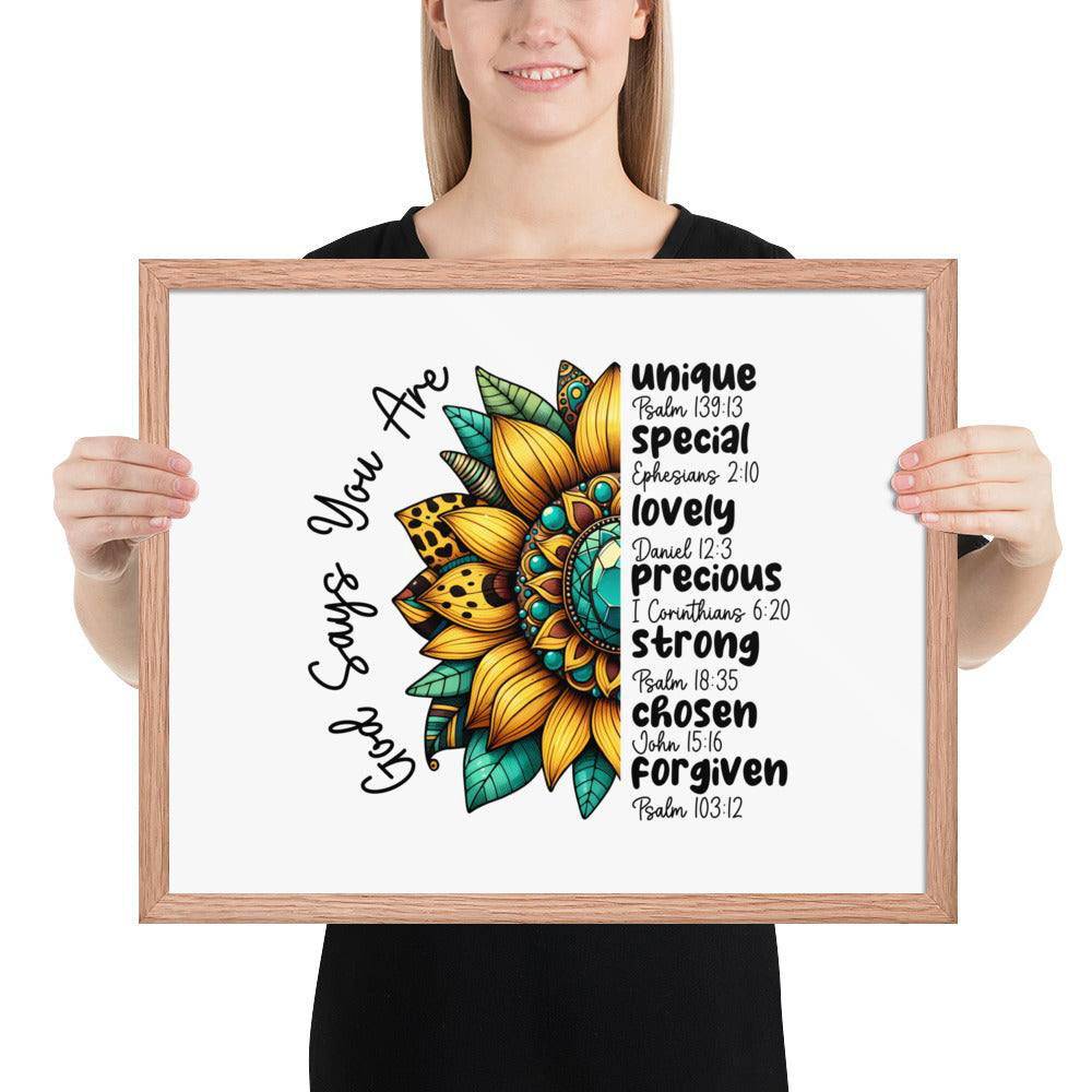 God Says You Are Framed Horizontal Poster | Christian Wall Art | Wear Your Heart - Wear Your Heart