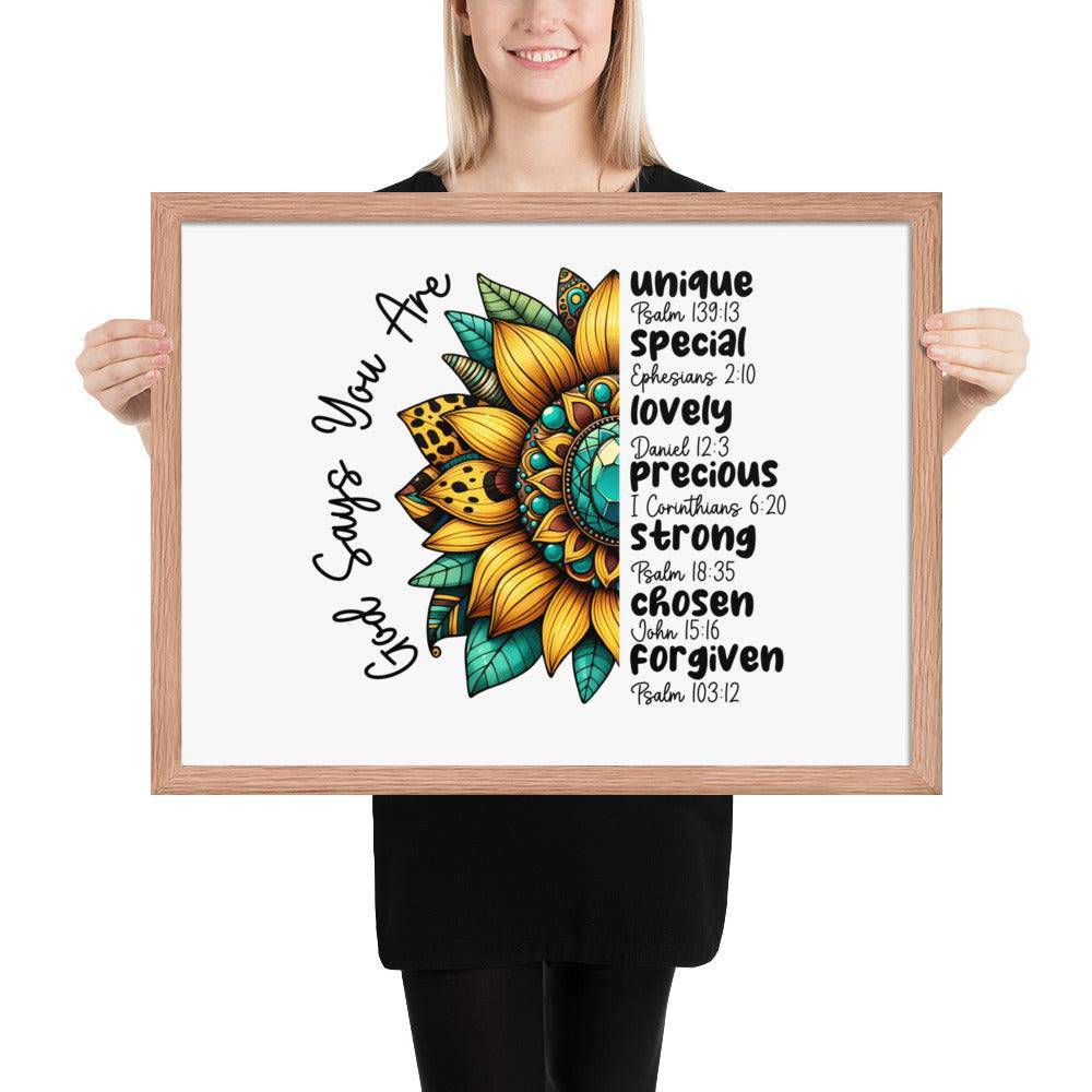 God Says You Are Framed Horizontal Poster | Christian Wall Art | Wear Your Heart - Wear Your Heart