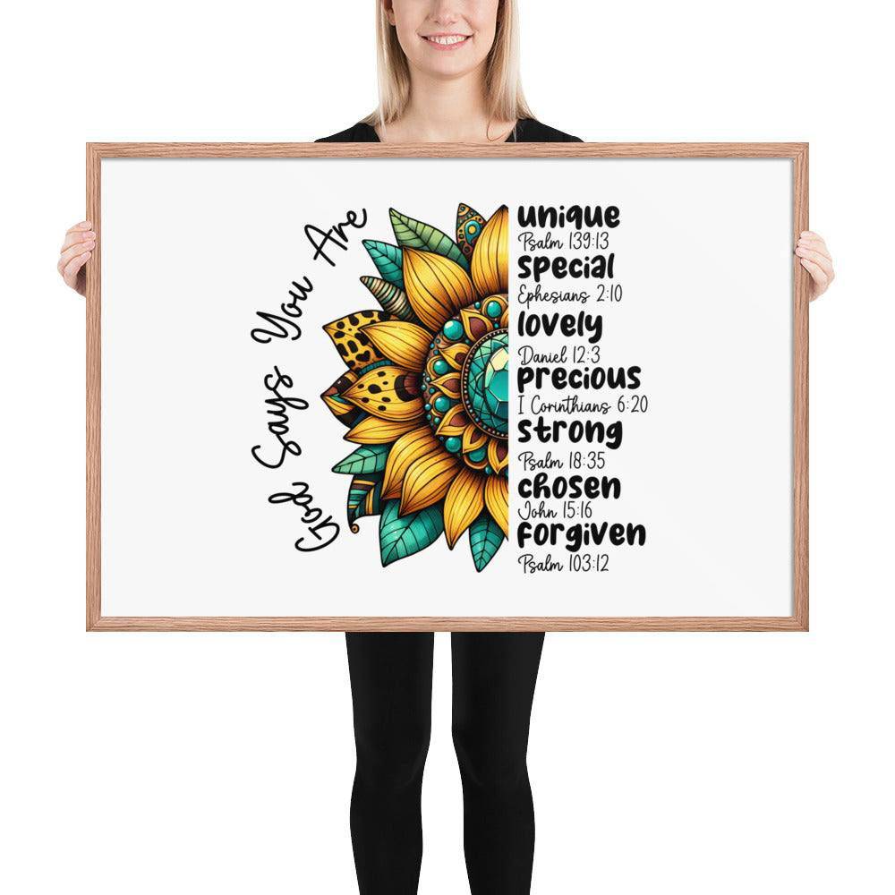 God Says You Are Framed Horizontal Poster | Christian Wall Art | Wear Your Heart - Wear Your Heart