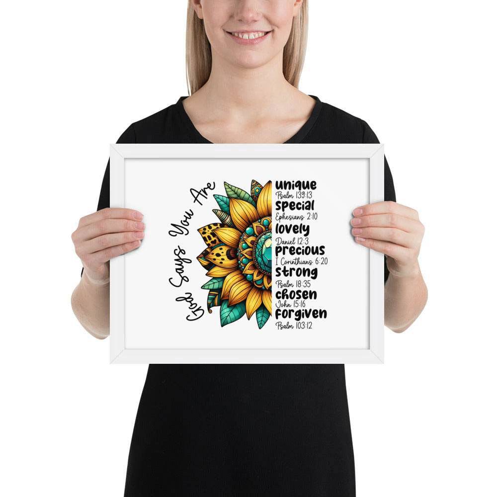 God Says You Are Framed Horizontal Poster | Christian Wall Art | Wear Your Heart - Wear Your Heart