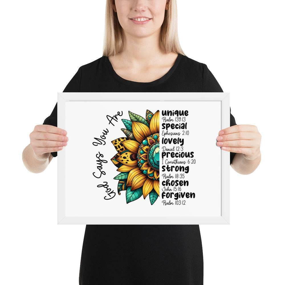 God Says You Are Framed Horizontal Poster | Christian Wall Art | Wear Your Heart - Wear Your Heart
