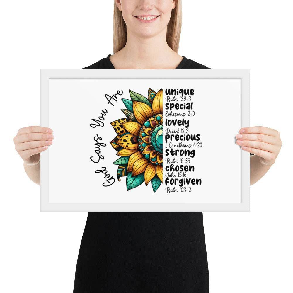 God Says You Are Framed Horizontal Poster | Christian Wall Art | Wear Your Heart - Wear Your Heart