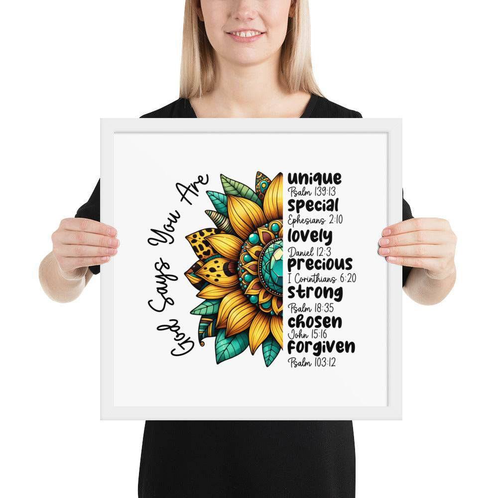 God Says You Are Framed Horizontal Poster | Christian Wall Art | Wear Your Heart - Wear Your Heart