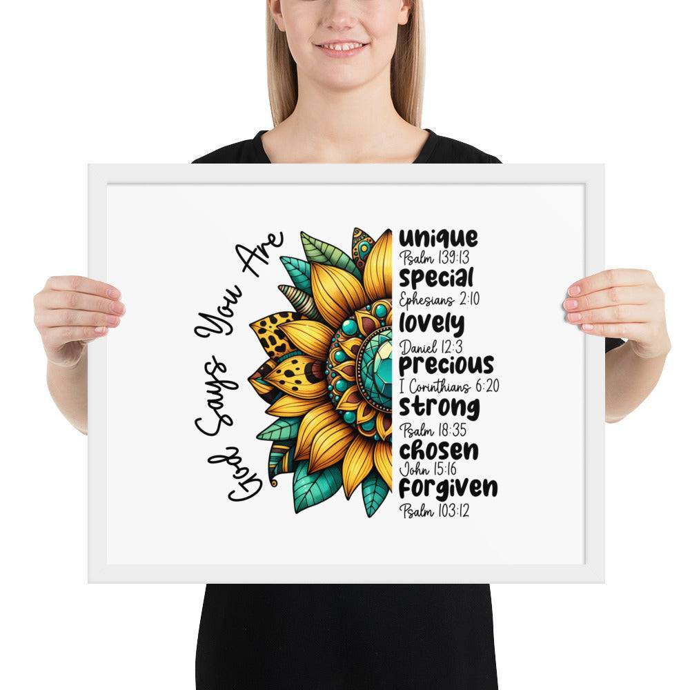 God Says You Are Framed Horizontal Poster | Christian Wall Art | Wear Your Heart - Wear Your Heart