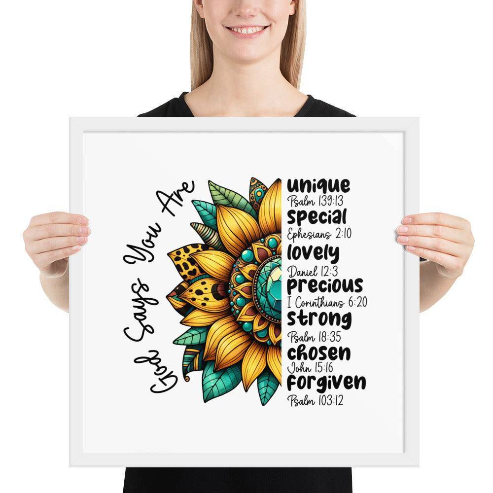 God Says You Are Framed Horizontal Poster | Christian Wall Art | Wear Your Heart - Wear Your Heart