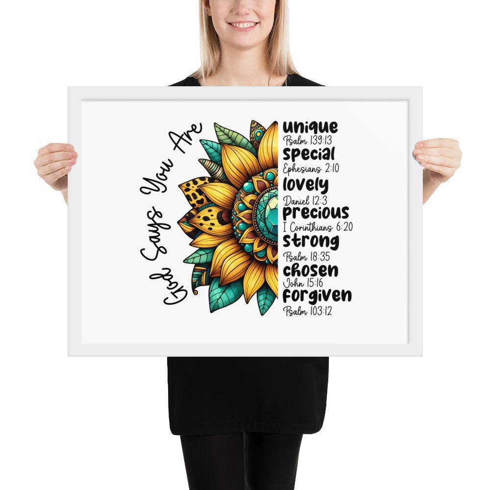 God Says You Are Framed Horizontal Poster | Christian Wall Art | Wear Your Heart - Wear Your Heart