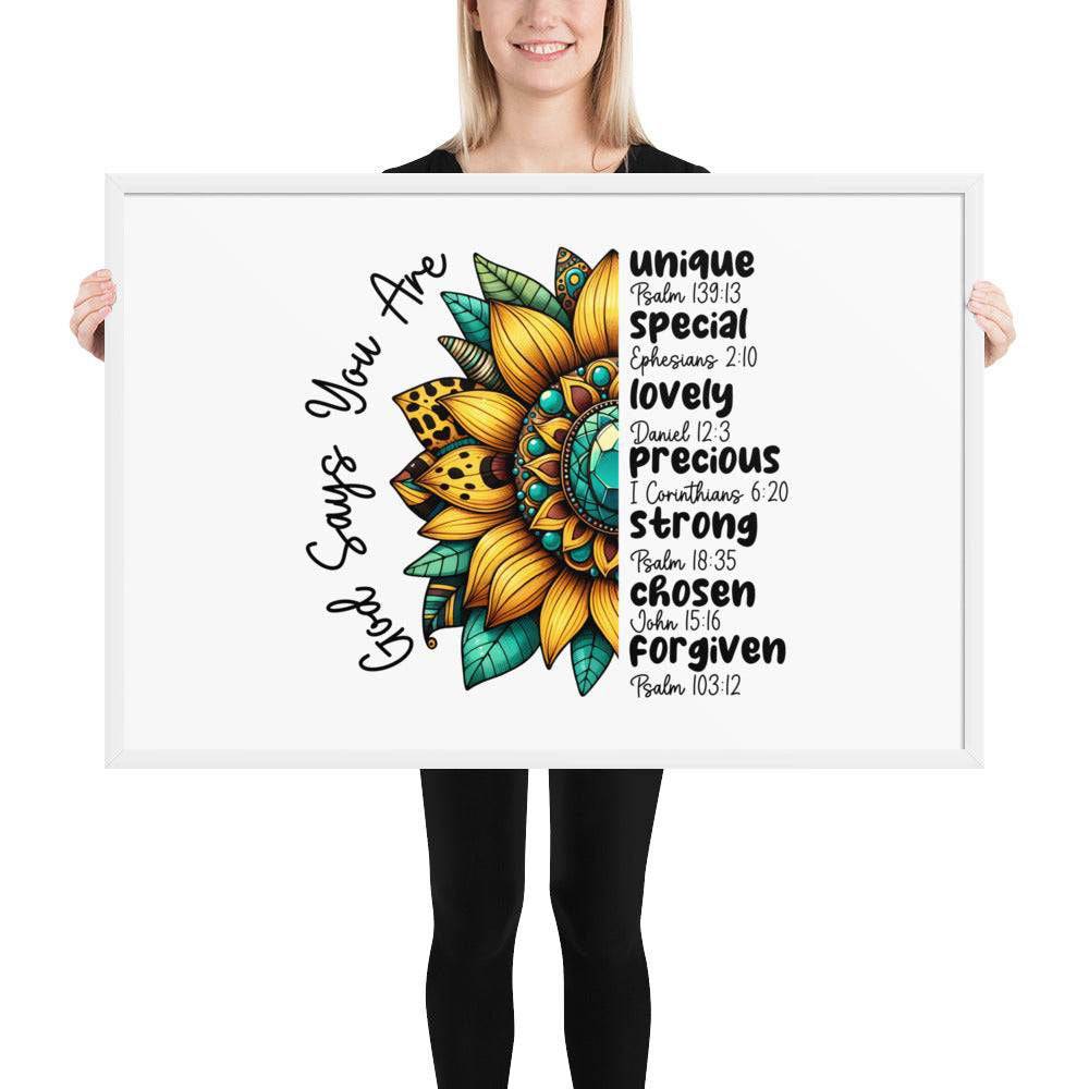 God Says You Are Framed Horizontal Poster | Christian Wall Art | Wear Your Heart - Wear Your Heart