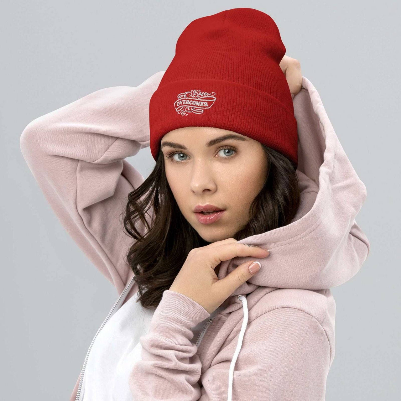 Overcomer Embroidery Cuffed Beanie - Unisex, Hypoallergenic, 100% Turbo Acrylic - Wear Your Heart