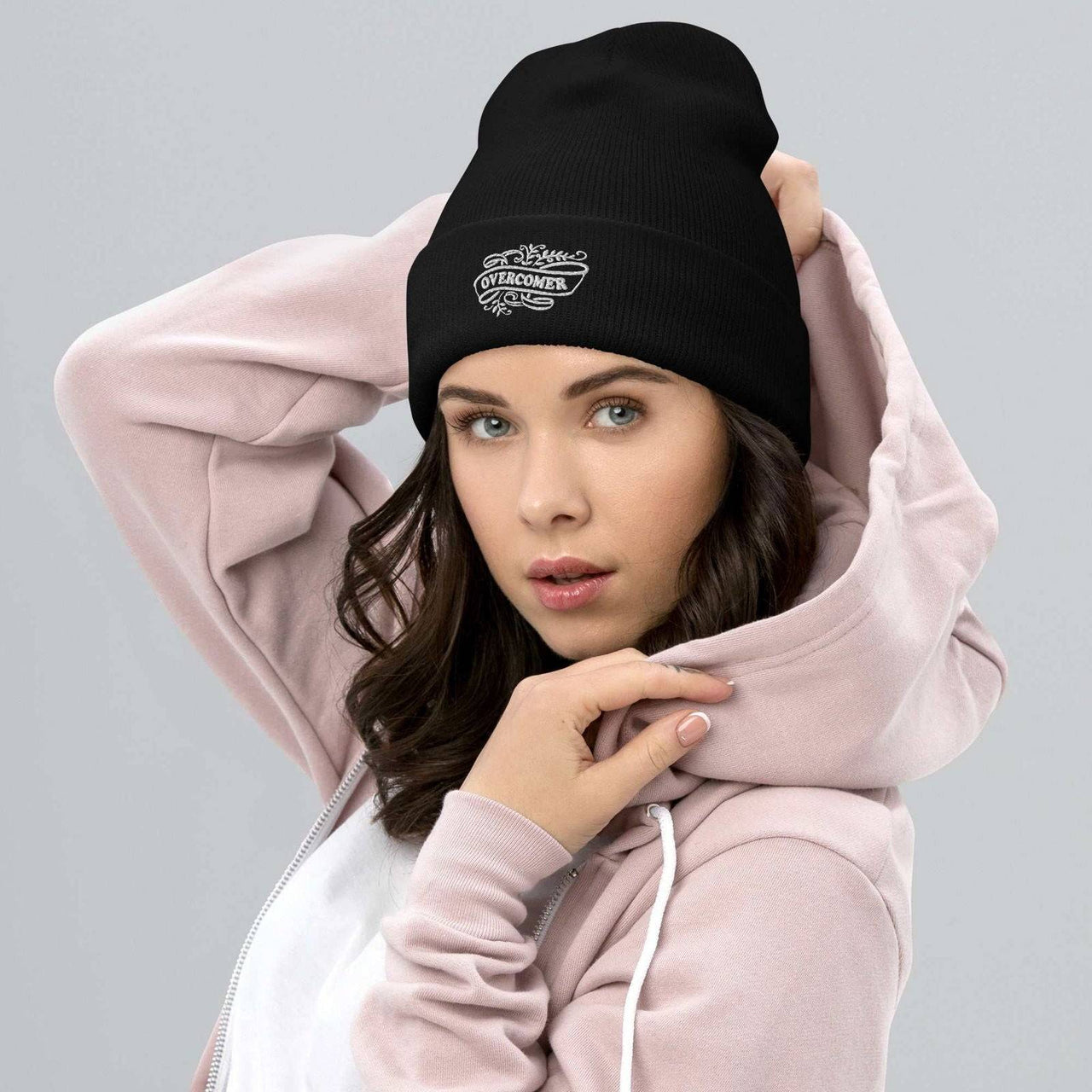 Overcomer Embroidery Cuffed Beanie - Unisex, Hypoallergenic, 100% Turbo Acrylic - Wear Your Heart