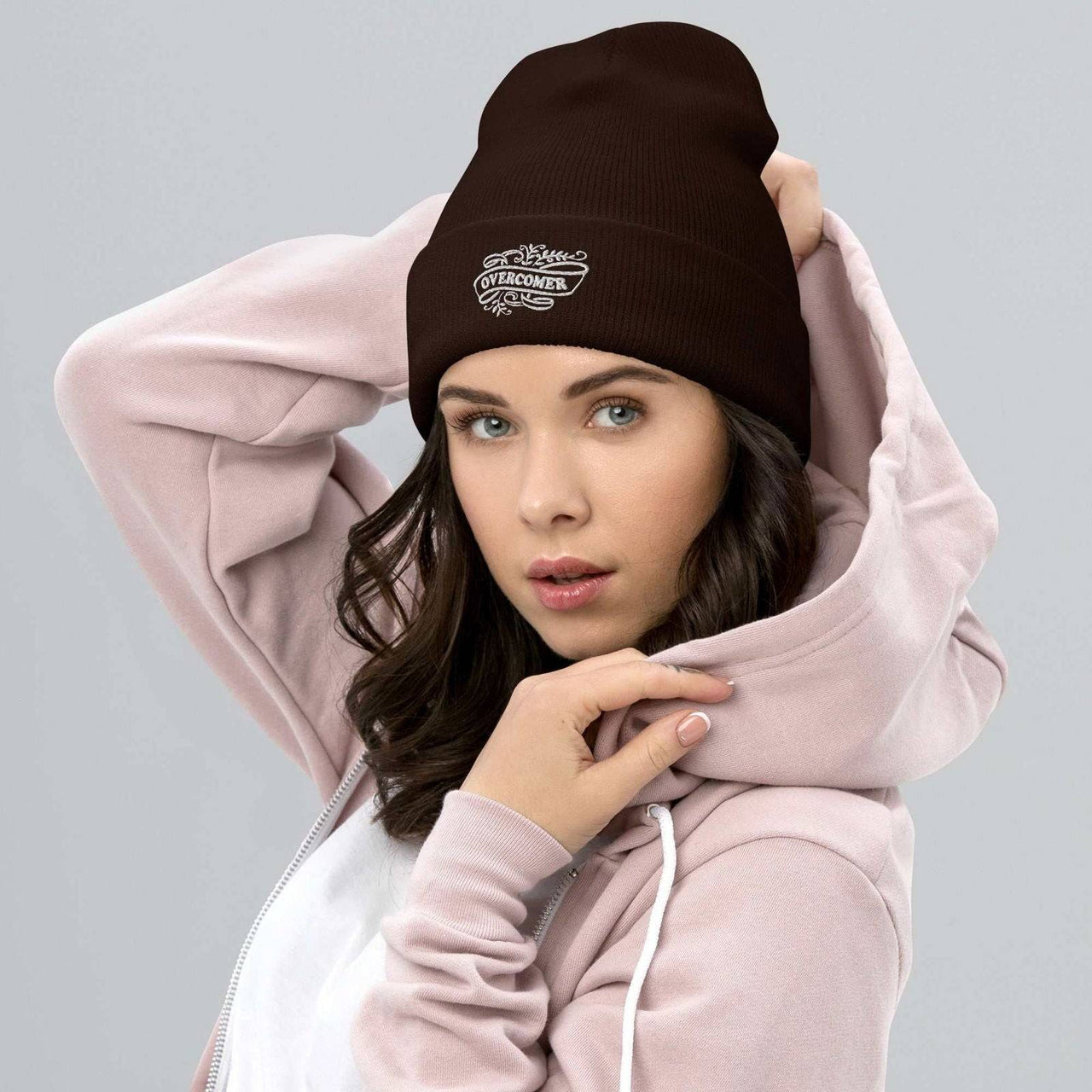 Overcomer Embroidery Cuffed Beanie - Unisex, Hypoallergenic, 100% Turbo Acrylic - Wear Your Heart