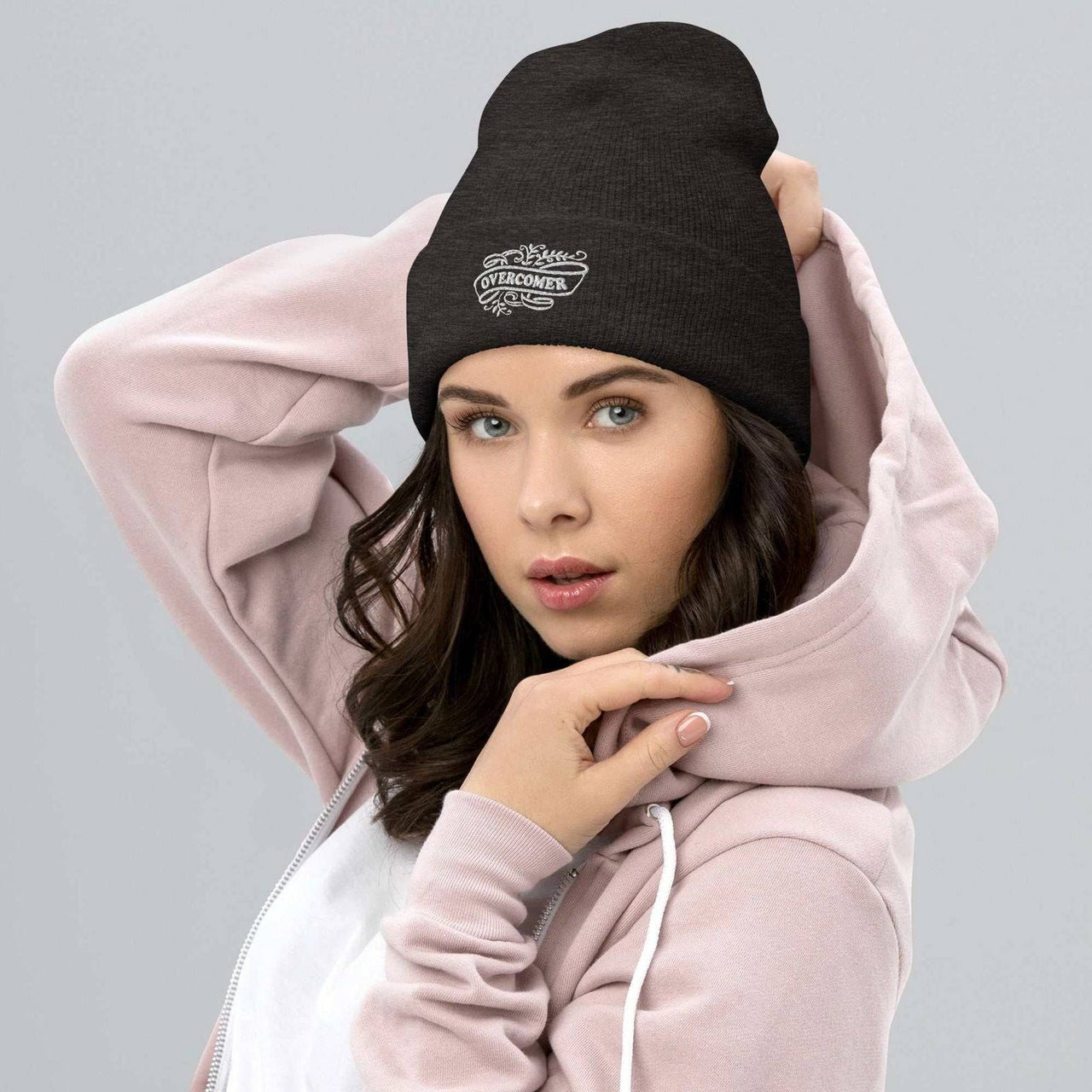 Overcomer Embroidery Cuffed Beanie - Unisex, Hypoallergenic, 100% Turbo Acrylic - Wear Your Heart