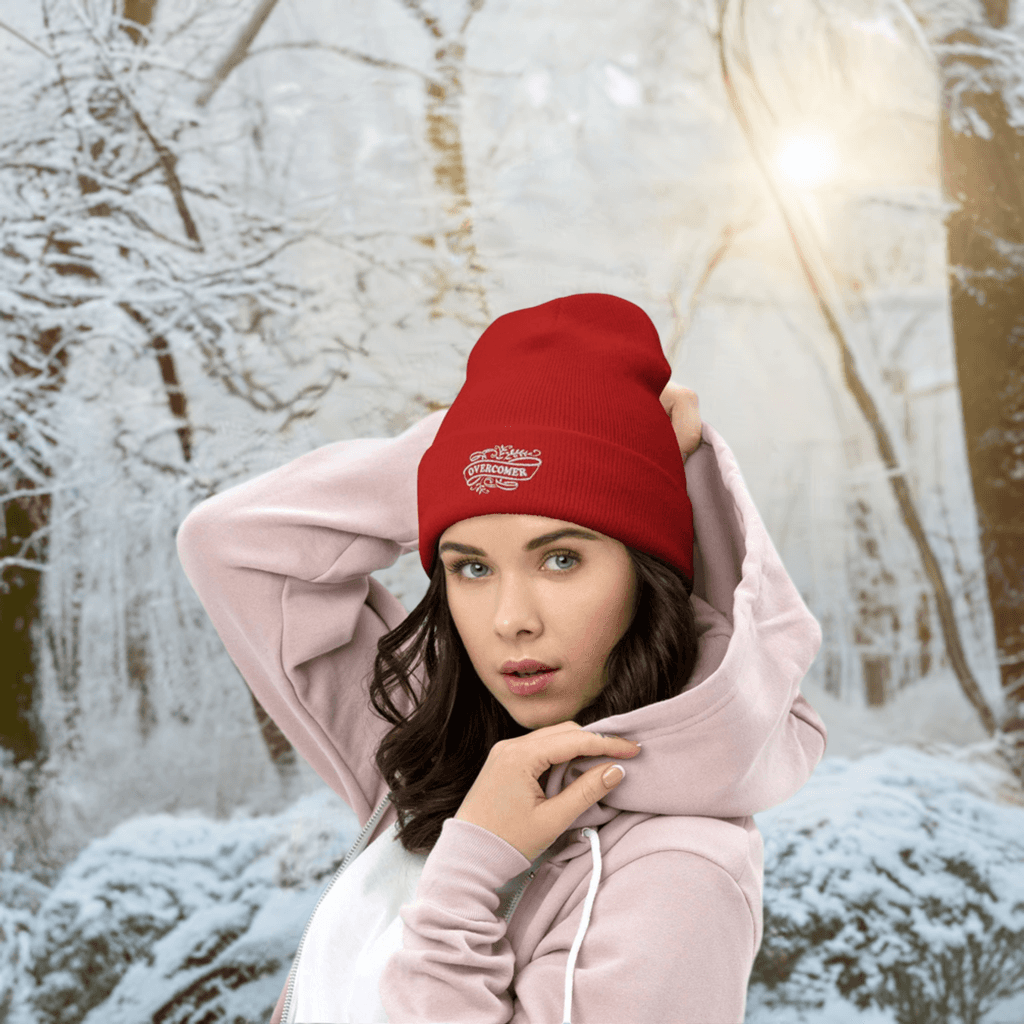 Overcomer Embroidery Cuffed Beanie - Unisex, Hypoallergenic, 100% Turbo Acrylic - Wear Your Heart