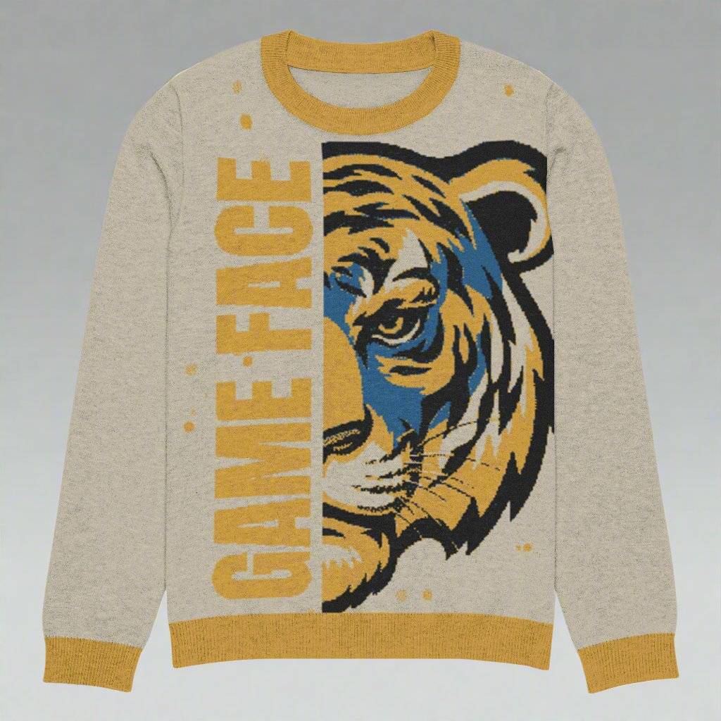 Game Face Knitted Crew Neck Sweater – Bold Christian Style - Wear Your Heart