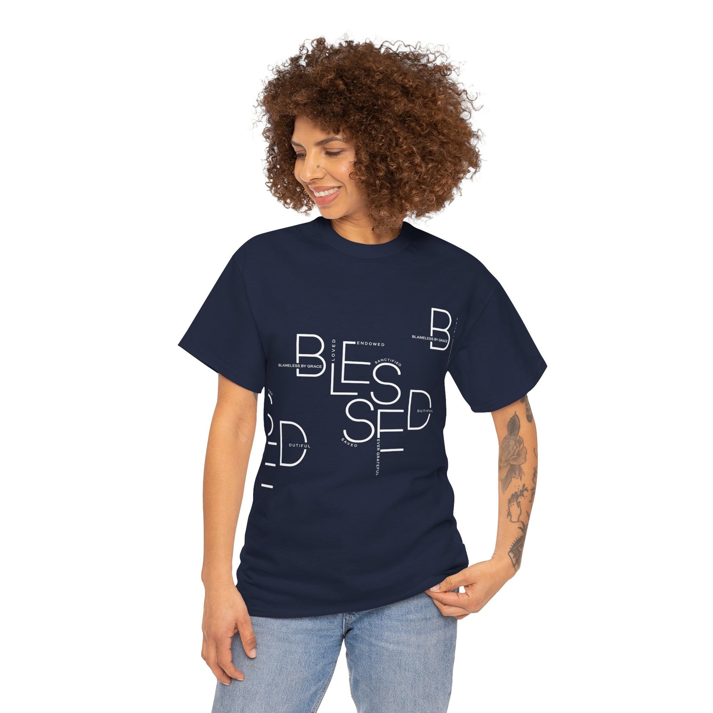 BLESSED Camiseta de algodón pesado unisex con estampado personalizado