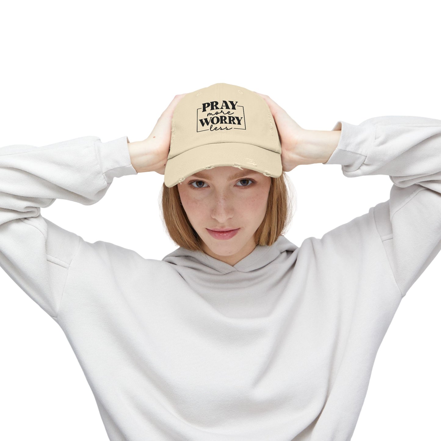 Pray More Worry Less Unisex Distressed Cap | Christian Accessories