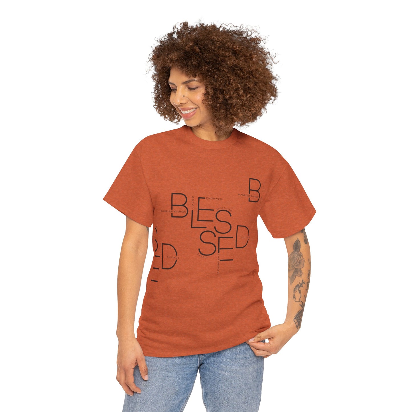 BLESSED Camiseta de algodón pesado unisex con estampado personalizado