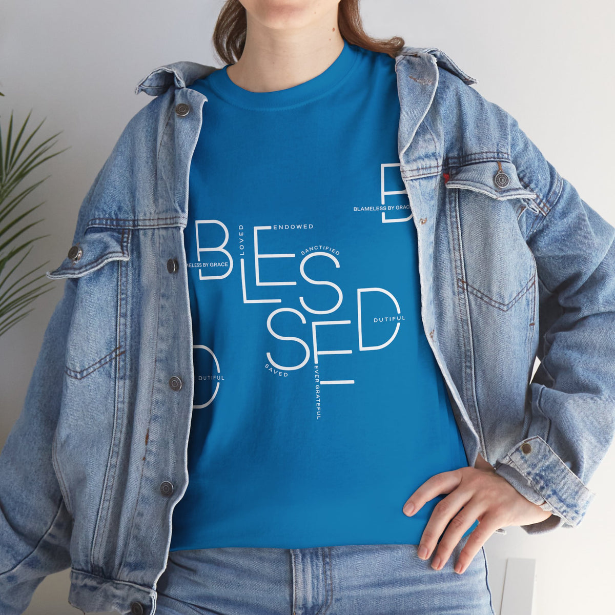 BLESSED Camiseta de algodón pesado unisex con estampado personalizado