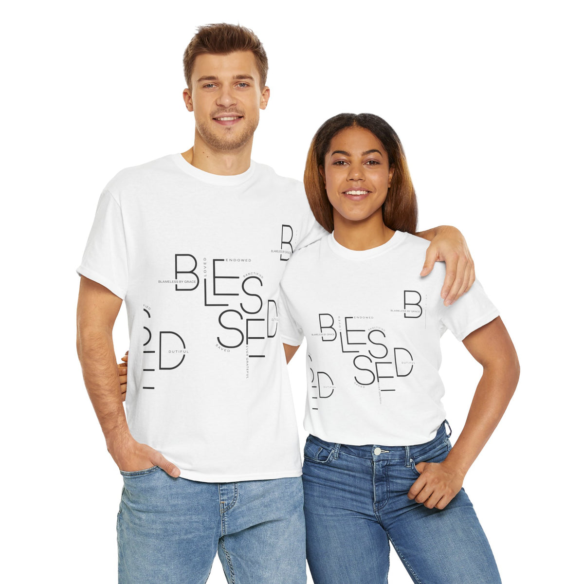 BLESSED Camiseta de algodón pesado unisex con estampado personalizado