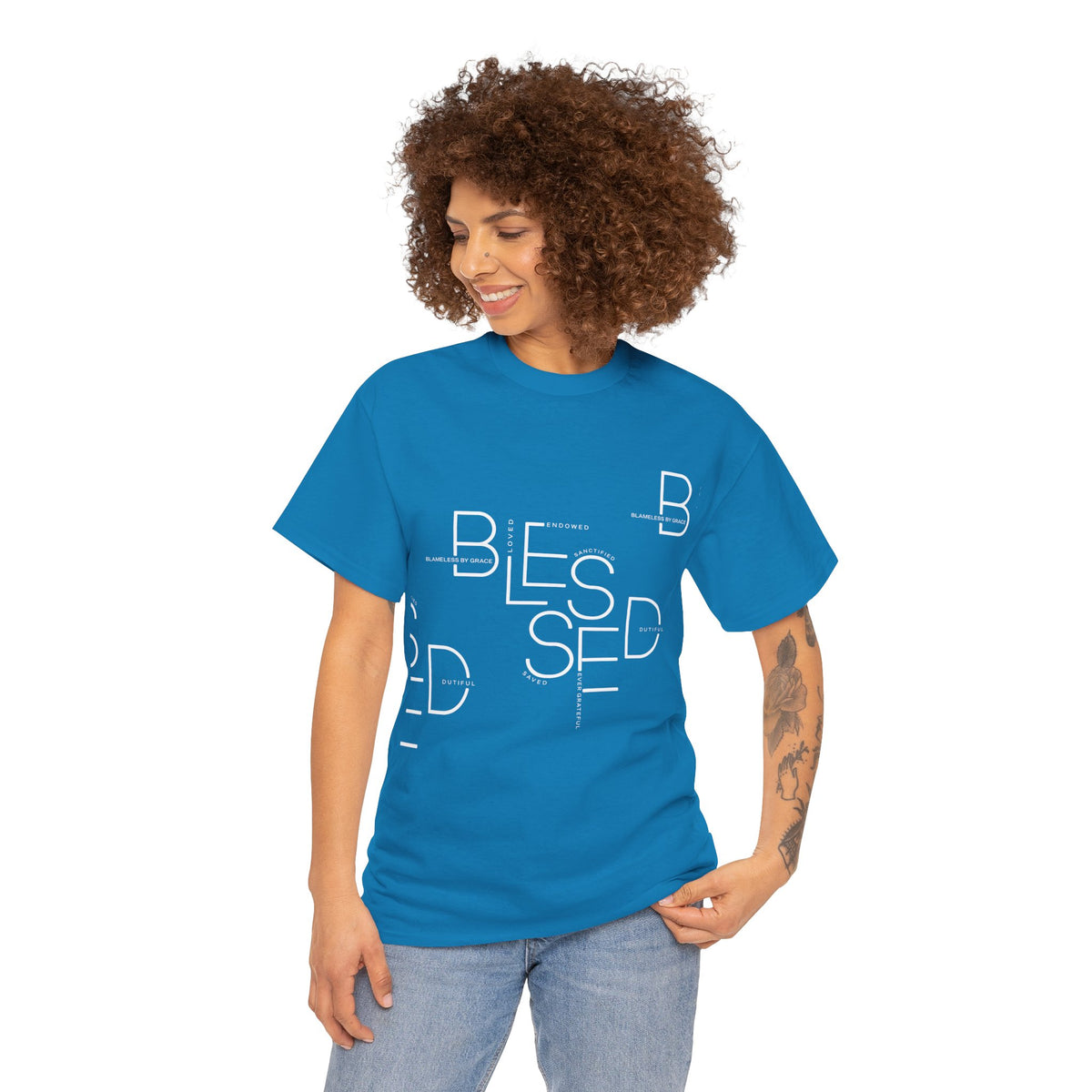 BLESSED Camiseta de algodón pesado unisex con estampado personalizado