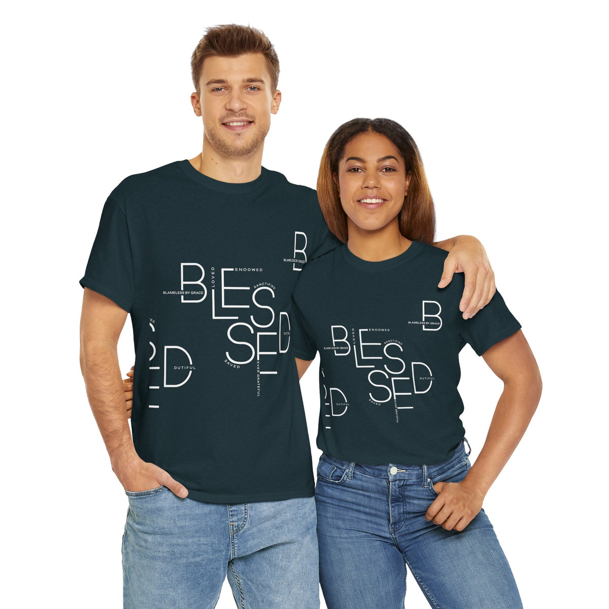 BLESSED Camiseta de algodón pesado unisex con estampado personalizado