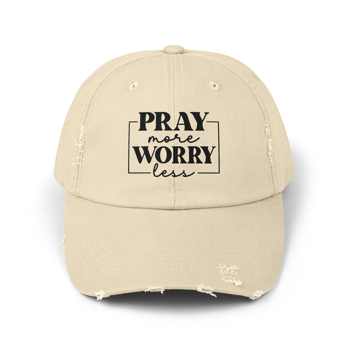 Pray More Worry Less Unisex Distressed Cap | Christian Accessories