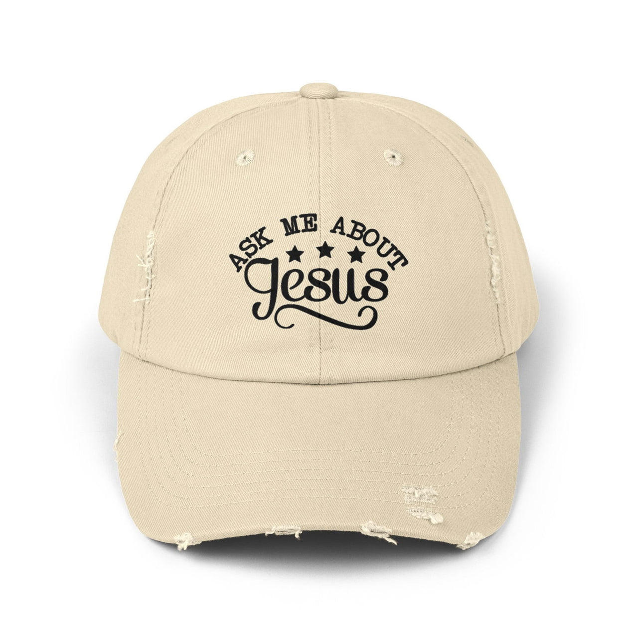 Ask Me About Jesus Unisex Distressed Cap | Christian Apparel - Wear Your Heart