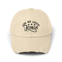 Ask Me About Jesus Unisex Distressed Cap | Christian Apparel - Wear Your Heart