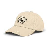 Ask Me About Jesus Unisex Distressed Cap | Christian Apparel - Wear Your Heart
