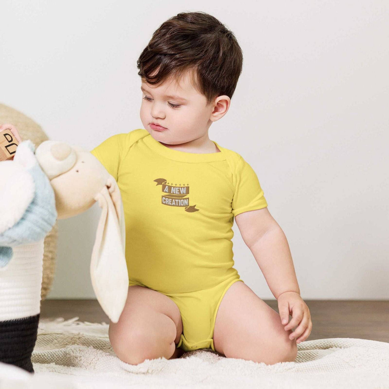 New Creation Embroidery Baby Short Sleeve One-Piece | Christian Baby - Wear Your Heart