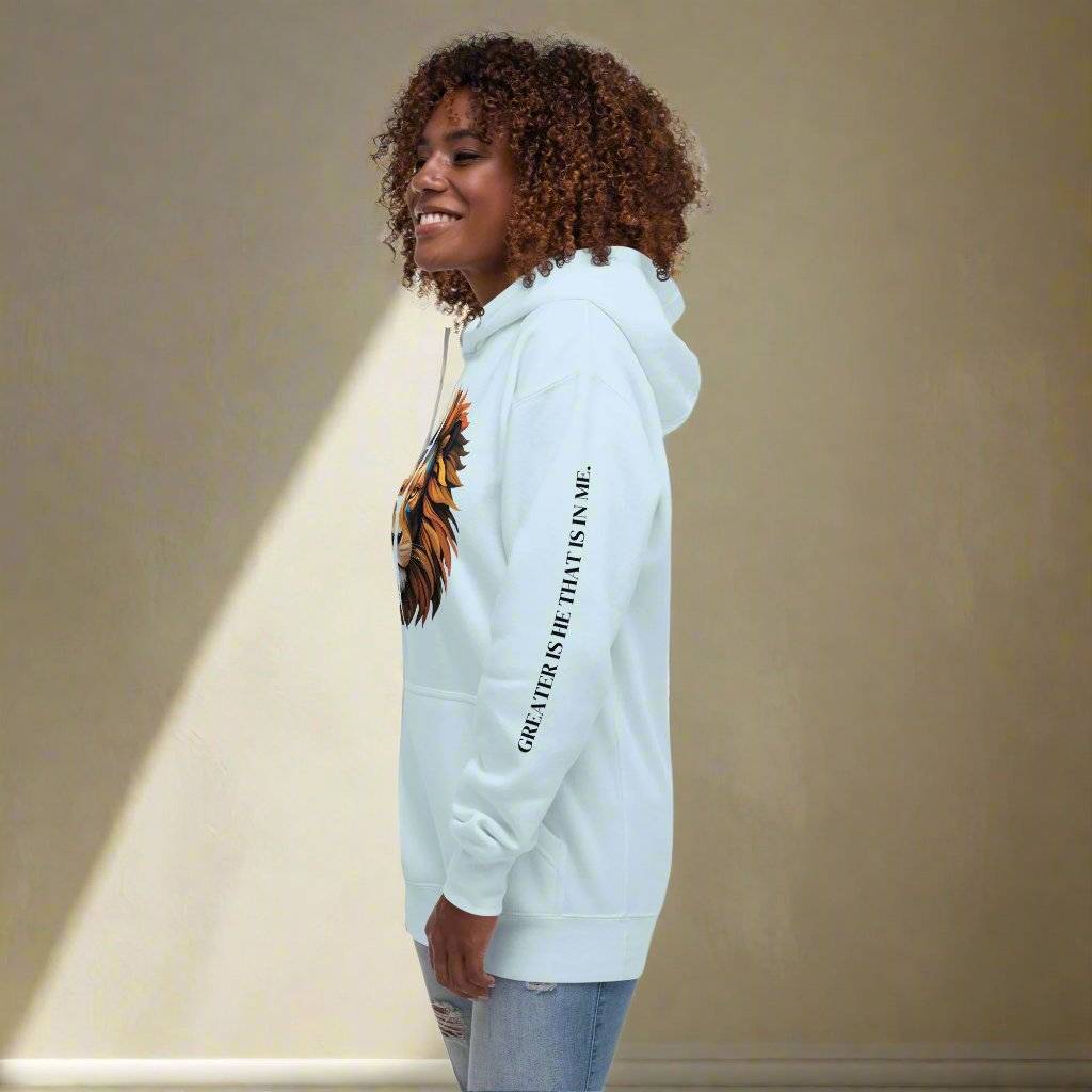 Bold Unisex Hoodie – Christian Lion Design & Scripture - Inspired Sleeve - Wear Your Heart