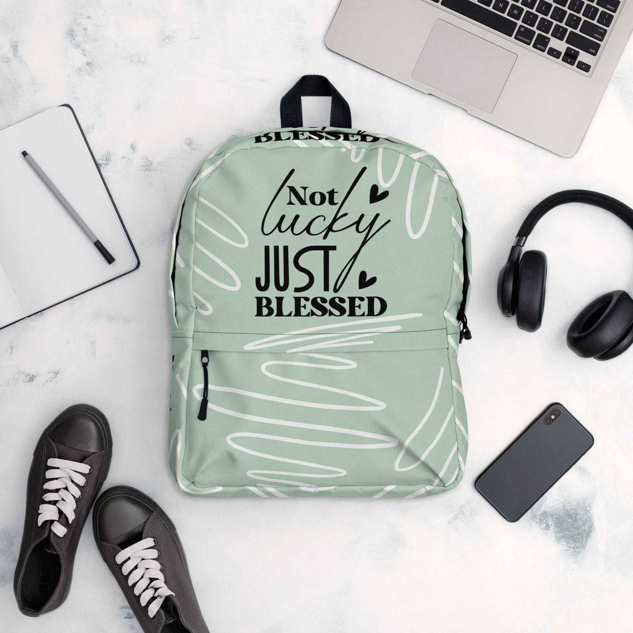 Custom All Print Backpack - Not Lucky Just Blessed & Overcomer | Water - Resistant, Laptop Compartment - Wear Your Heart