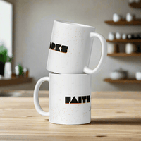 Faith + Works White Glossy Mug – Inspirational Christian Drinkware - Wear Your Heart
