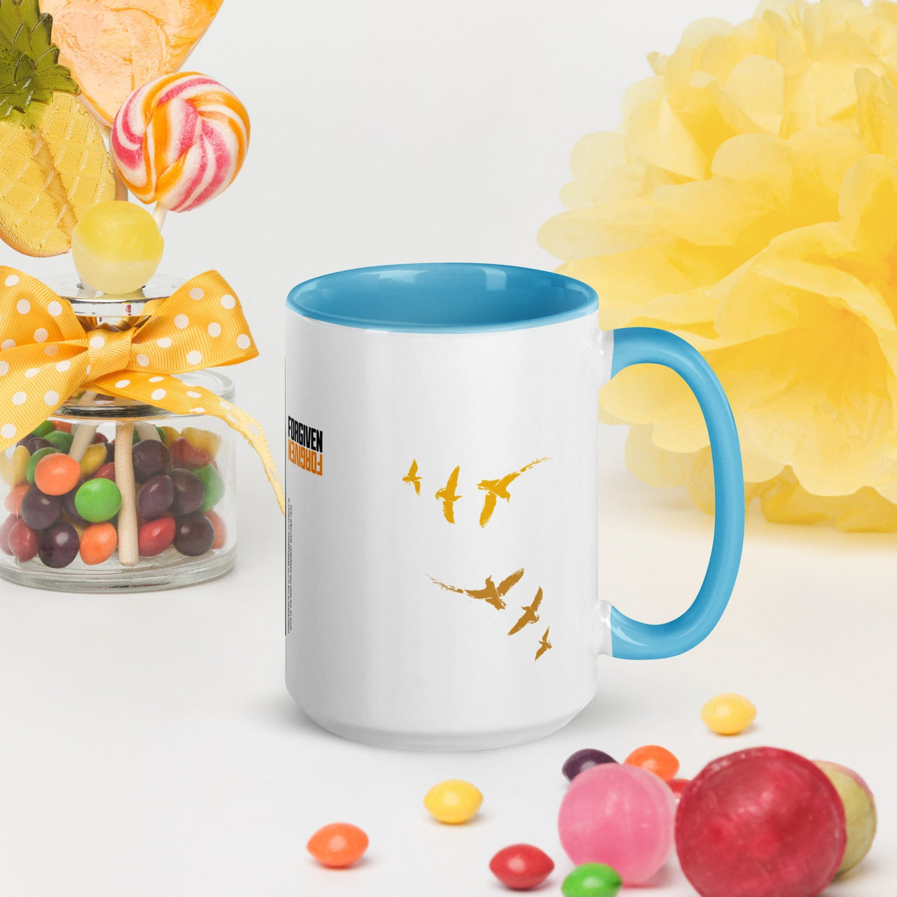 FORGIVEN - Christian White Ceramic Mug with Colour Inside, Cross & Doves | Wyheart Faith Collection - Wear Your Heart