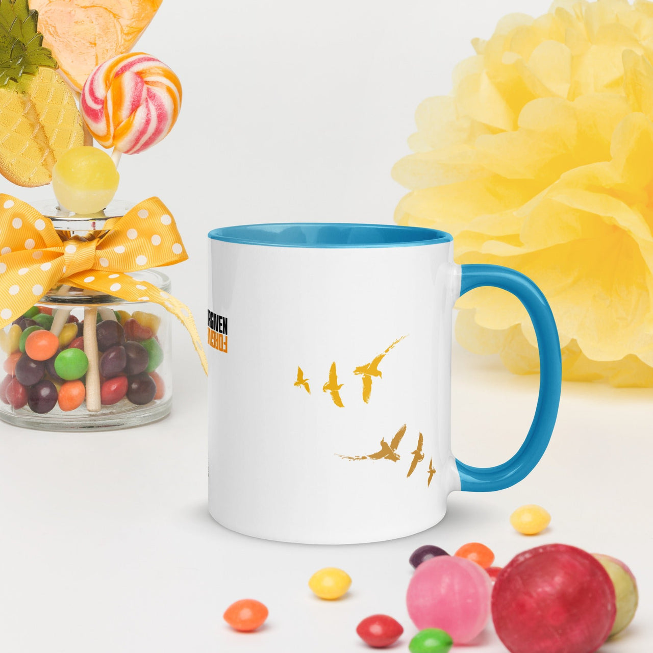 FORGIVEN - Christian White Ceramic Mug with Colour Inside, Cross & Doves | Wyheart Faith Collection - Wear Your Heart