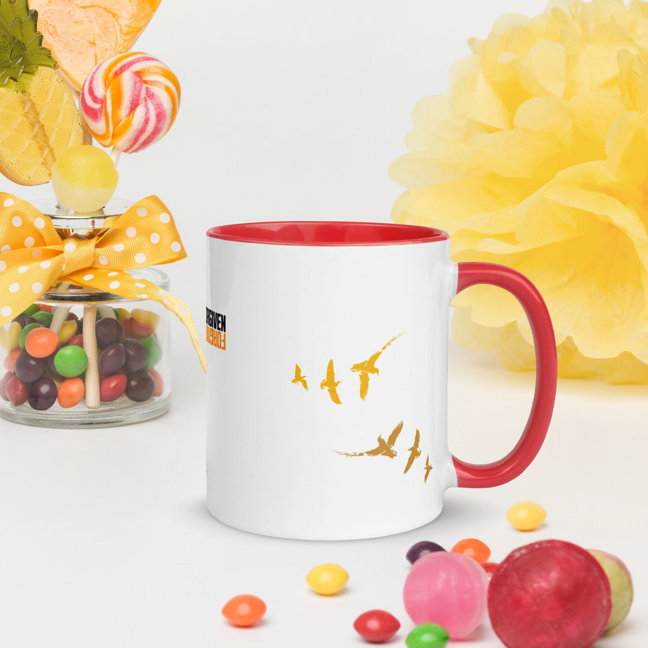 FORGIVEN - Christian White Ceramic Mug with Colour Inside, Cross & Doves | Wyheart Faith Collection - Wear Your Heart