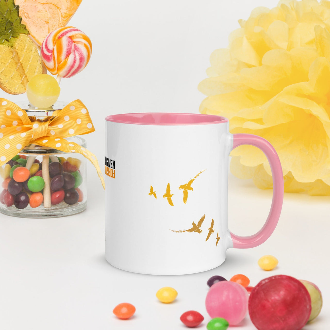 FORGIVEN - Christian White Ceramic Mug with Colour Inside, Cross & Doves | Wyheart Faith Collection - Wear Your Heart