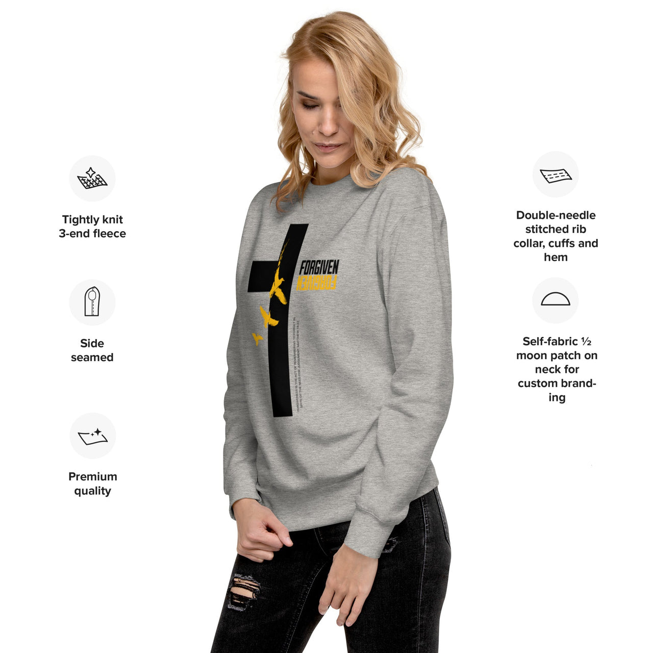 FORGIVEN Premium Unisex Sweatshirt – Christian Streetwear Crewneck | Faith Collection - Wear Your Heart