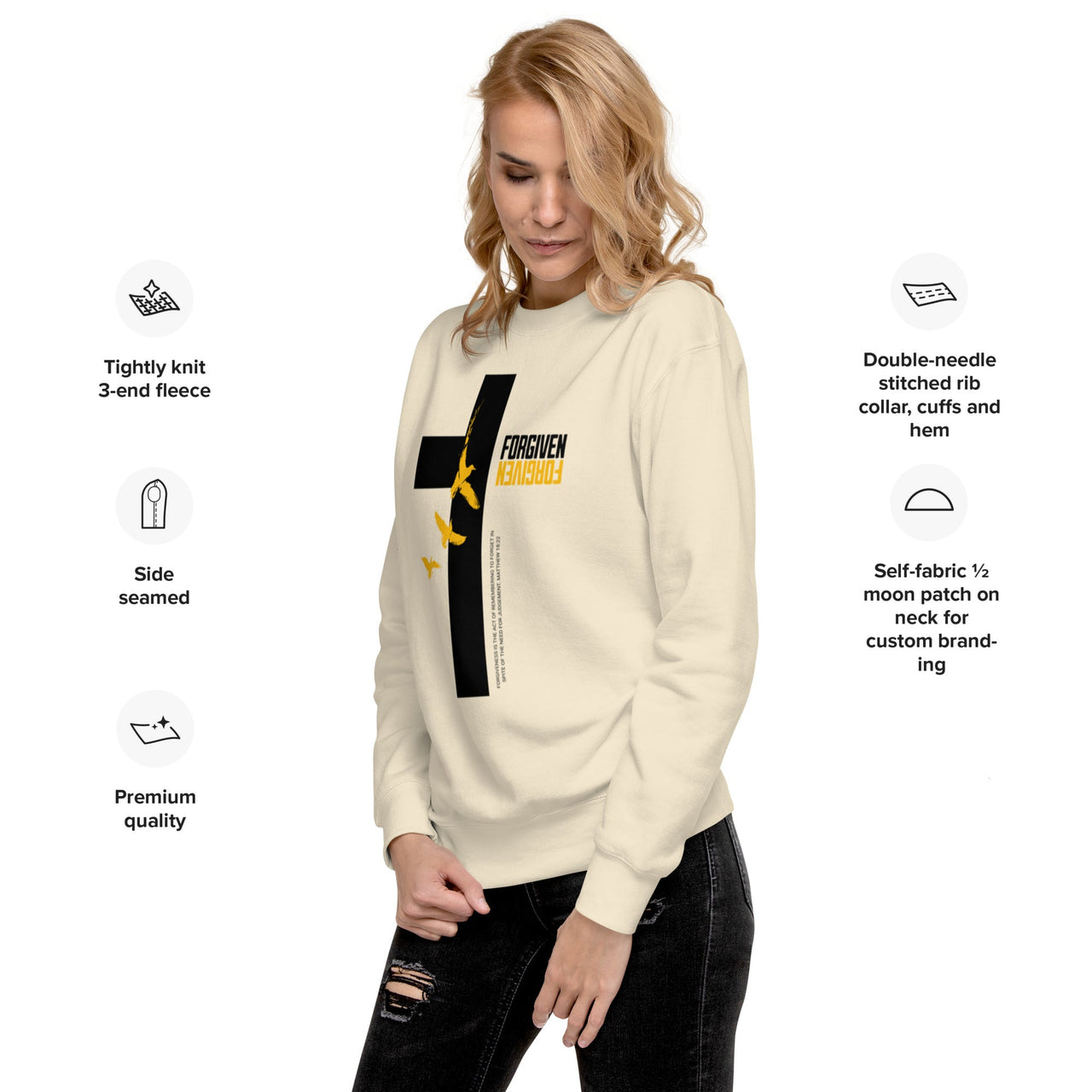 FORGIVEN Premium Unisex Sweatshirt – Christian Streetwear Crewneck | Faith Collection - Wear Your Heart