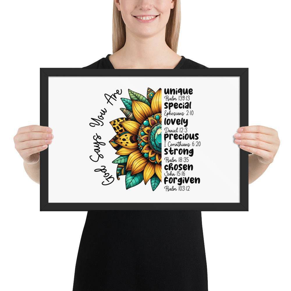 God Says You Are Framed Horizontal Poster | Christian Wall Art | Wear Your Heart - Wear Your Heart