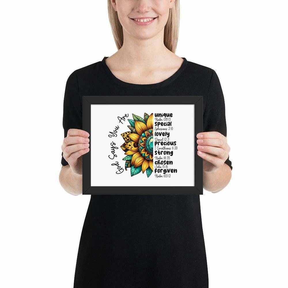 God Says You Are Framed Horizontal Poster | Christian Wall Art | Wear Your Heart - Wear Your Heart
